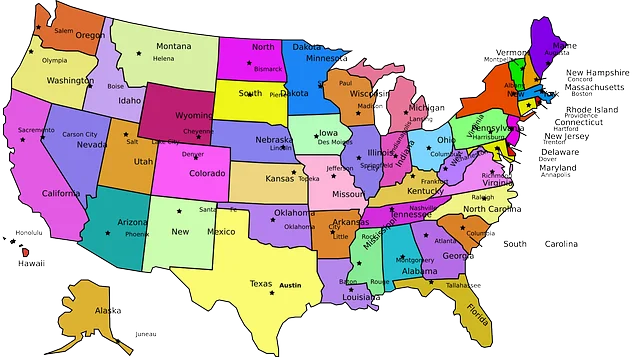 Map of USA. Текст "США" на английском языке с переводом на русский